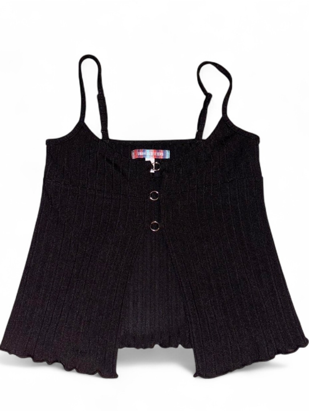 Urban Outfitters Black Ribbed Knit Spaghetti Strap Button Tank